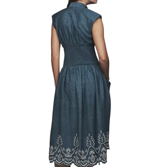 Anthropologie Womens XL Blue The Tommie Denim Eyelet Trim Dress NWT - Picture 2 of 14